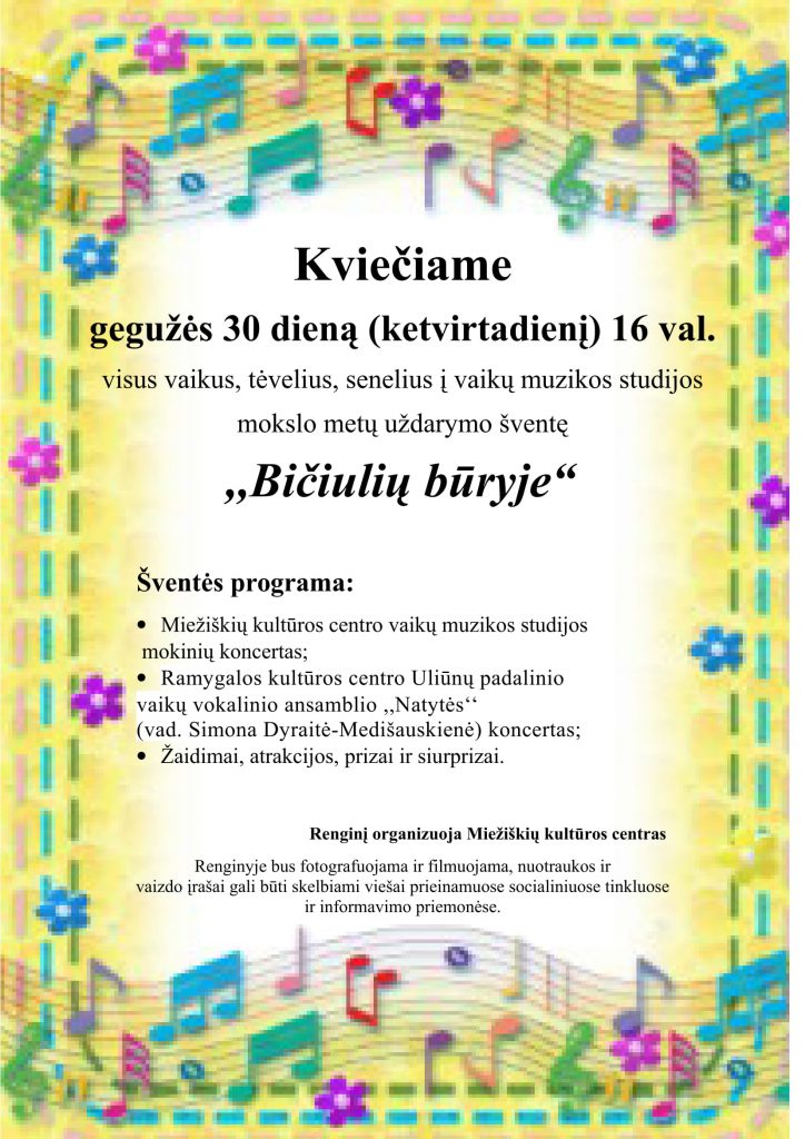 Mokslo metų uždarymo šventė „Bičiulių būryje“ @ Miežiškių kultūros centras